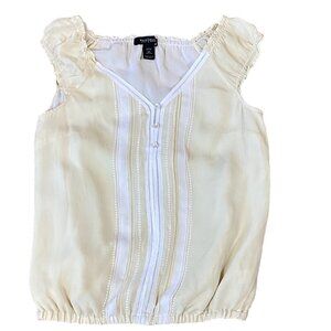 WHBM White House Black Market Silk Peasant Top XS Beige Ivory 277E